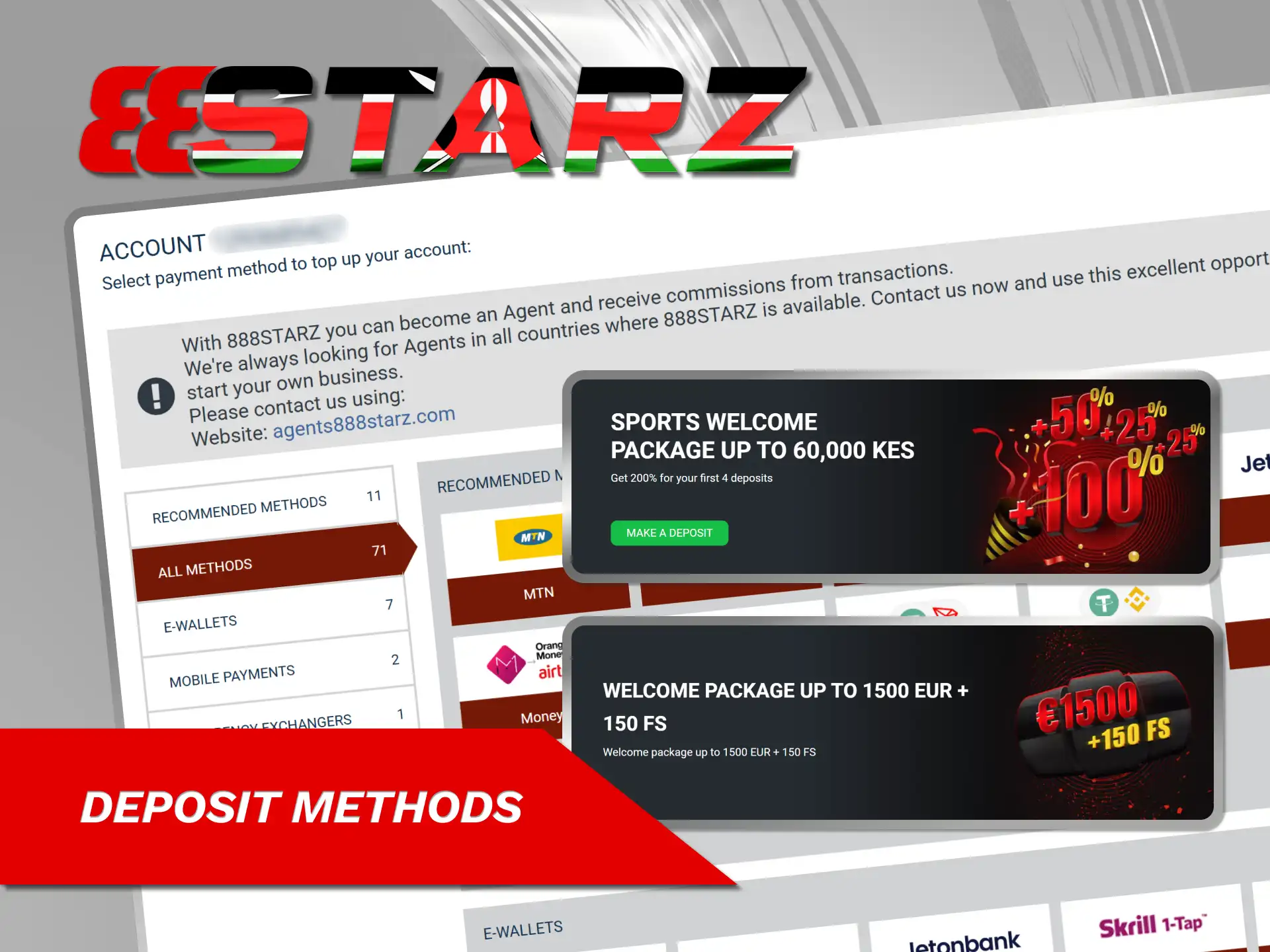 Access M-Pesa online deposits and welcome bonuses on 888starz Kenya.