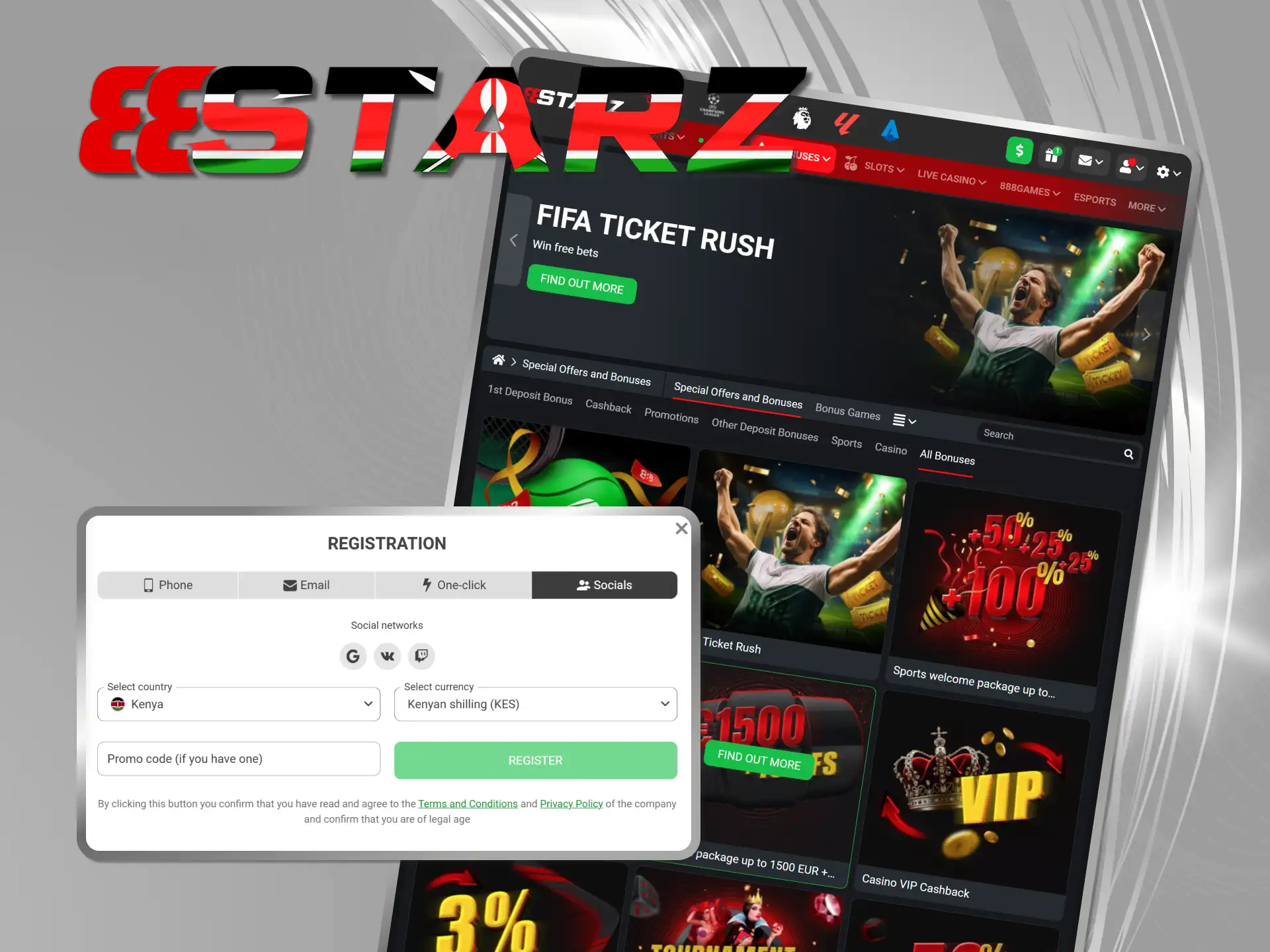 Register on 888starz to start betting and playing casino games.